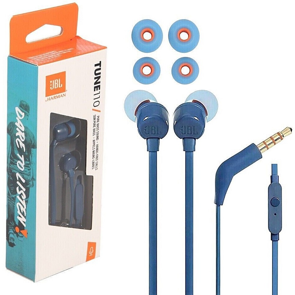 JBL By Harman Tune 110 Wired In-Ear Headphones Blue NEW Boxed Pure Bass Sound