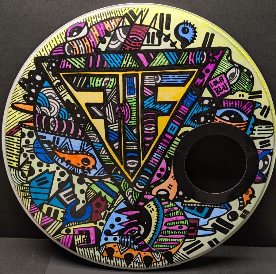 Lola Blu Custom Hand-Painted Bass Drumhead  Glow-in-the-Dark  Ported 22.75" OOAK