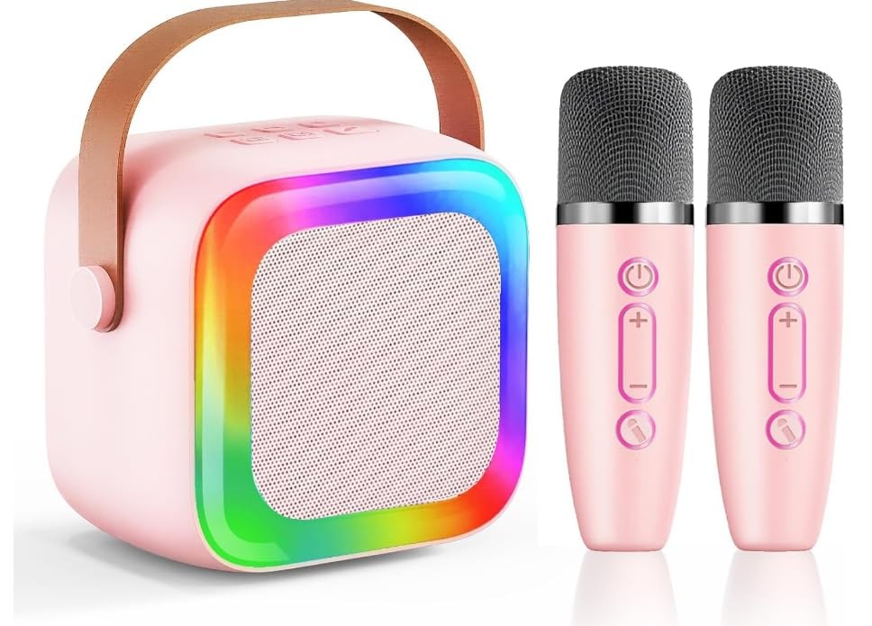 Mini Karaoke Machine for Kids Teen Adults with 2 Wireless Microphones and LED...
