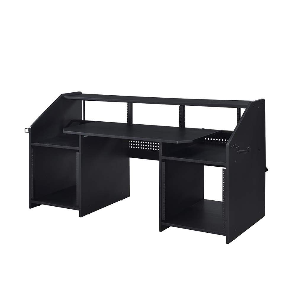 Annette Black Music Studio Desk with Pull-Out Tray & Earphone Racks
