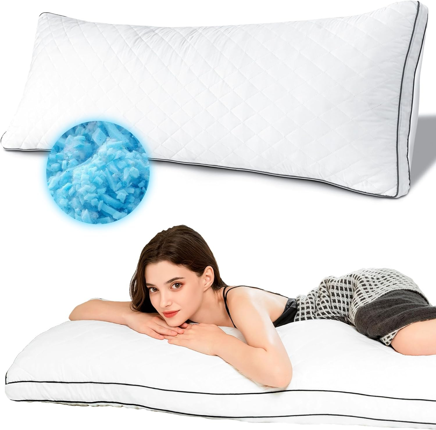 Memory Foam Body Pillow, Full Large Body Pillows for Adults, Firm & Fluf