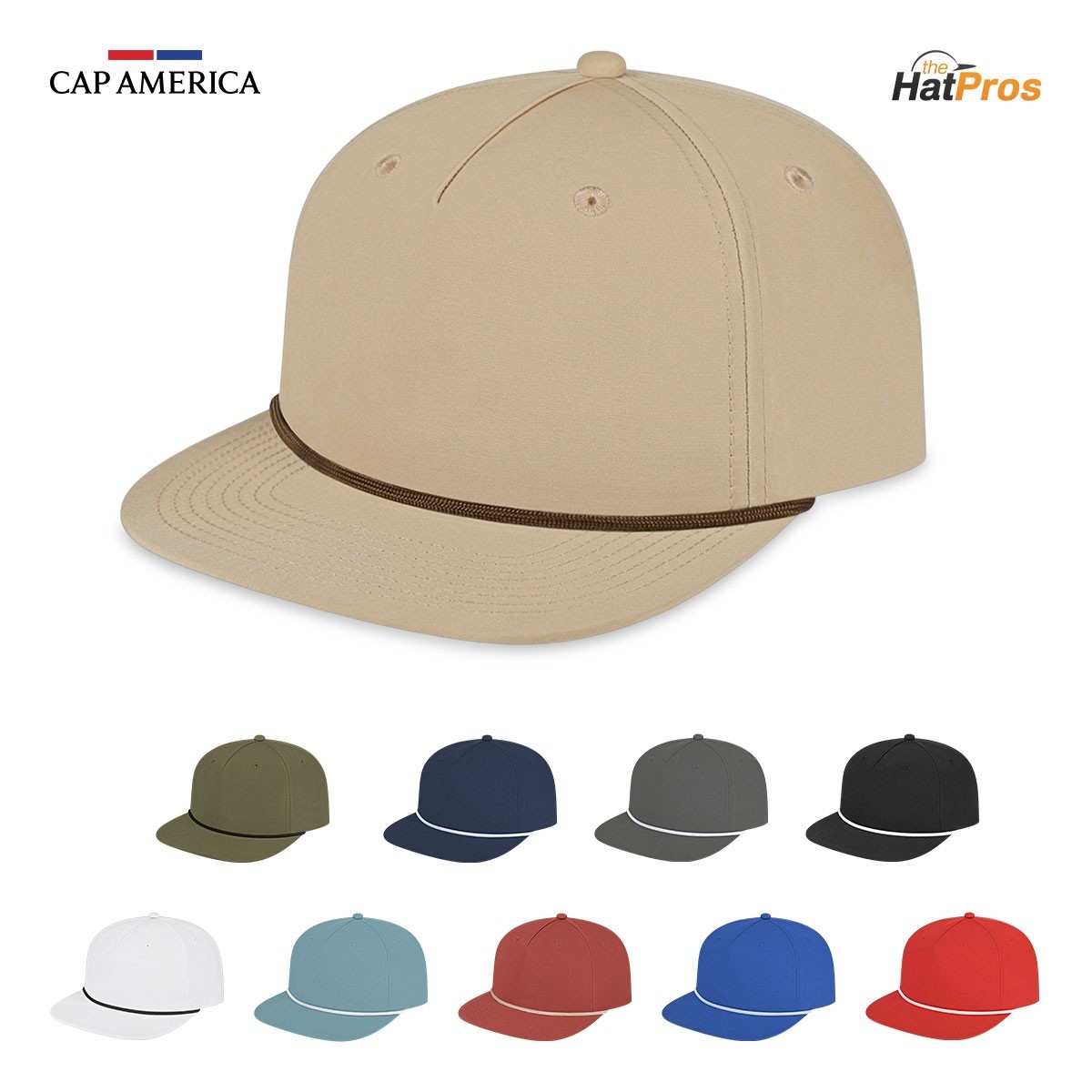 Cap America i7310 5-Panel Waypoint Rope Snapback Hat Flat Bill Mesh Cap