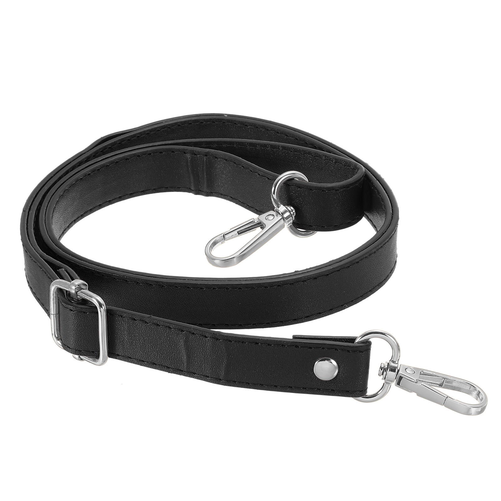 51 Inch Adjustable Leather Purse Strap with Silver Hardware, Black