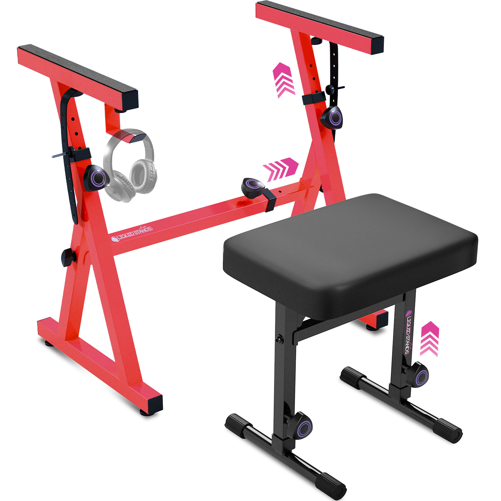 Red Keyboard Stand & Bench Set-Adjustable HeavyDuty for 54-88 Key Digital Piano