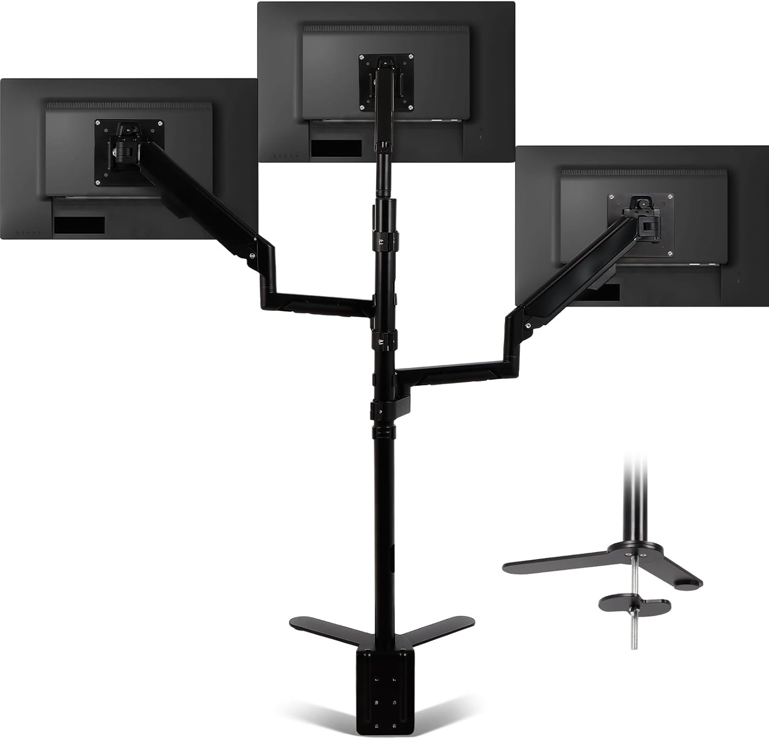 Monitor Mount for 3 Monitors， Adjustable 3 Monitor Desk Mount with Full Motion A