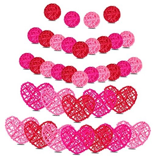 36 Pieces Valentines Vase Filler Wicker Rattan Balls Colorful Vase Filler for