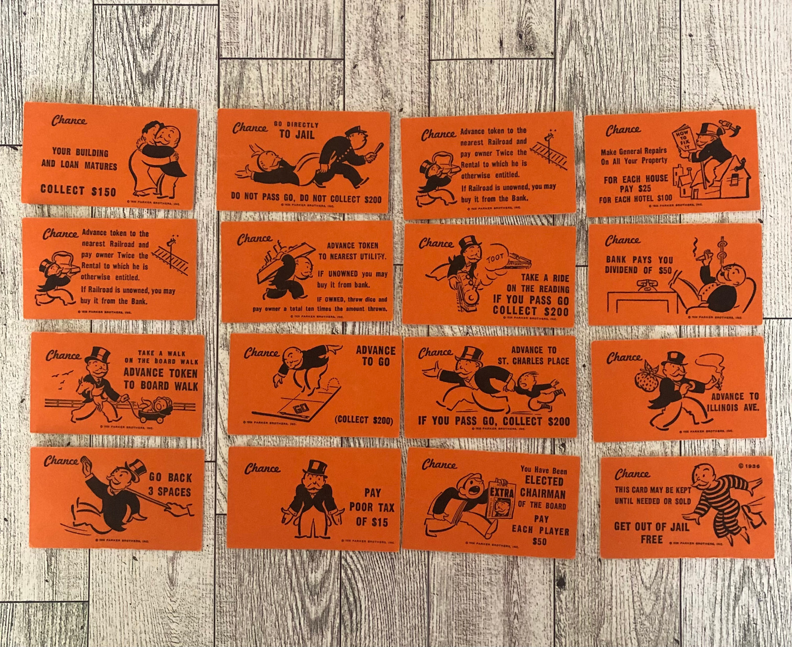 Parker Brothers Monopoly Chance Cards - Orange Replacements | Choose Your Cards