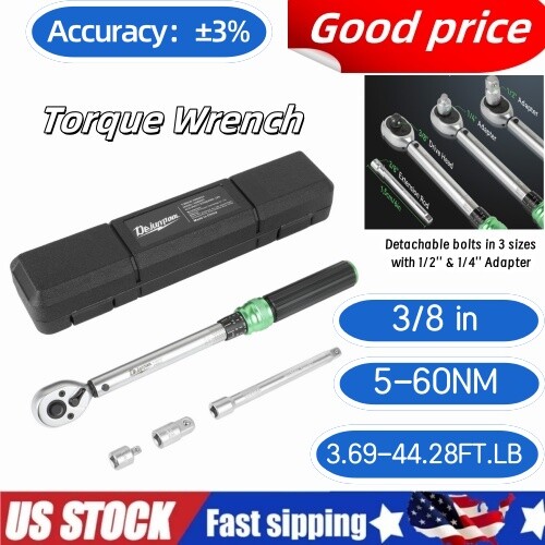 🔥Torque Wrench Adjustable Wrench 3/8" Drive & extension rod 1/2" 1/4" Adapter