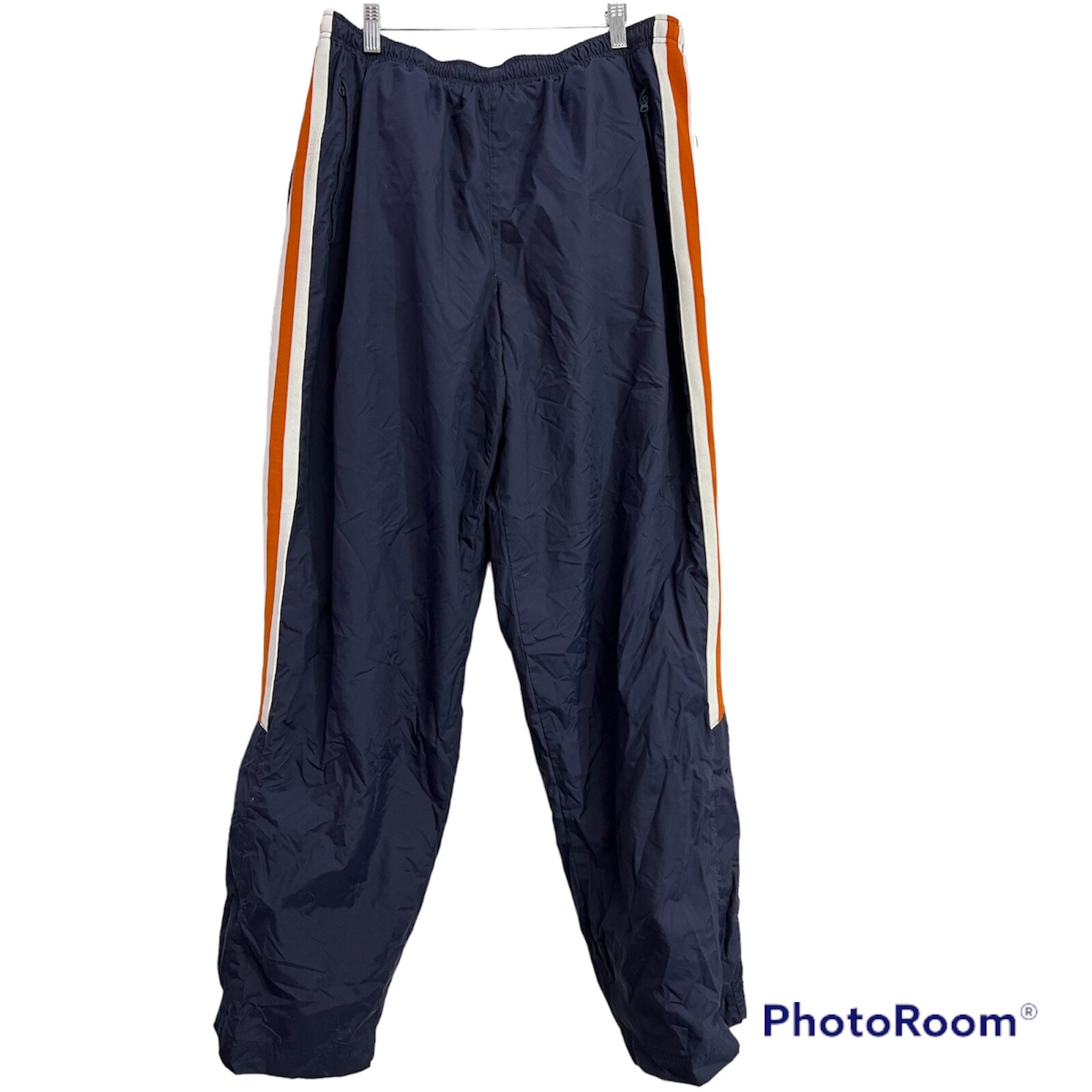 Vtg Y2K Nike Track Pants Men XXL Navy Orange Stripe Snap Leg Windbreaker Retro