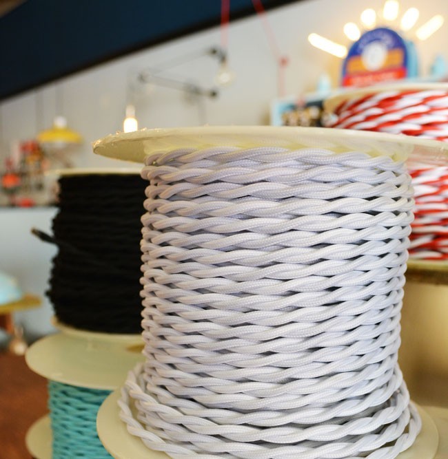 WHITE - Twisted Cloth Covered Electrical Wire 25 ft - Steampunk Retro