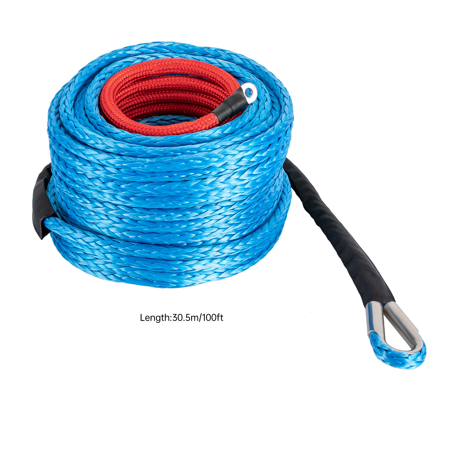 3/8x100' Synthetic Winch Rope w/ Hook Winch Cable w/Protective Sleeve New