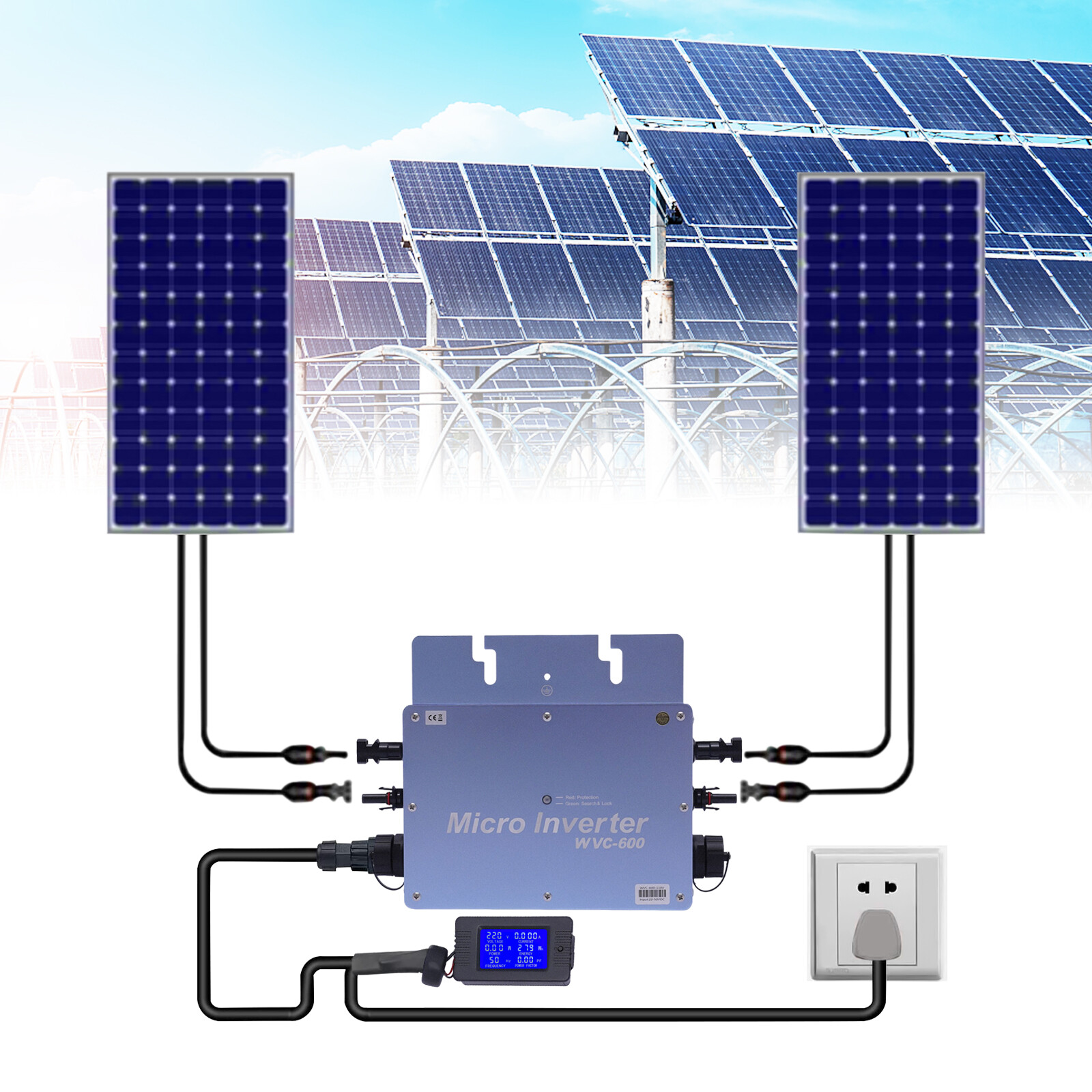 600W Solar Micro Inverter Grid Tie MPPT Pure Sine Wave DC to AC Waterproof New