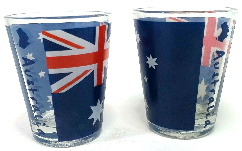 Lot of 2 AUSTRALIA Souvenir Shot Glasses with Australian Flag Print New