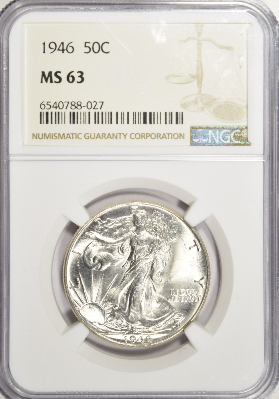 1946 WALKING LIBERTY HALF DOLLAR ~ NGC MS63 ~ BRIGHT WHITE ~ PRICED RIGHT!