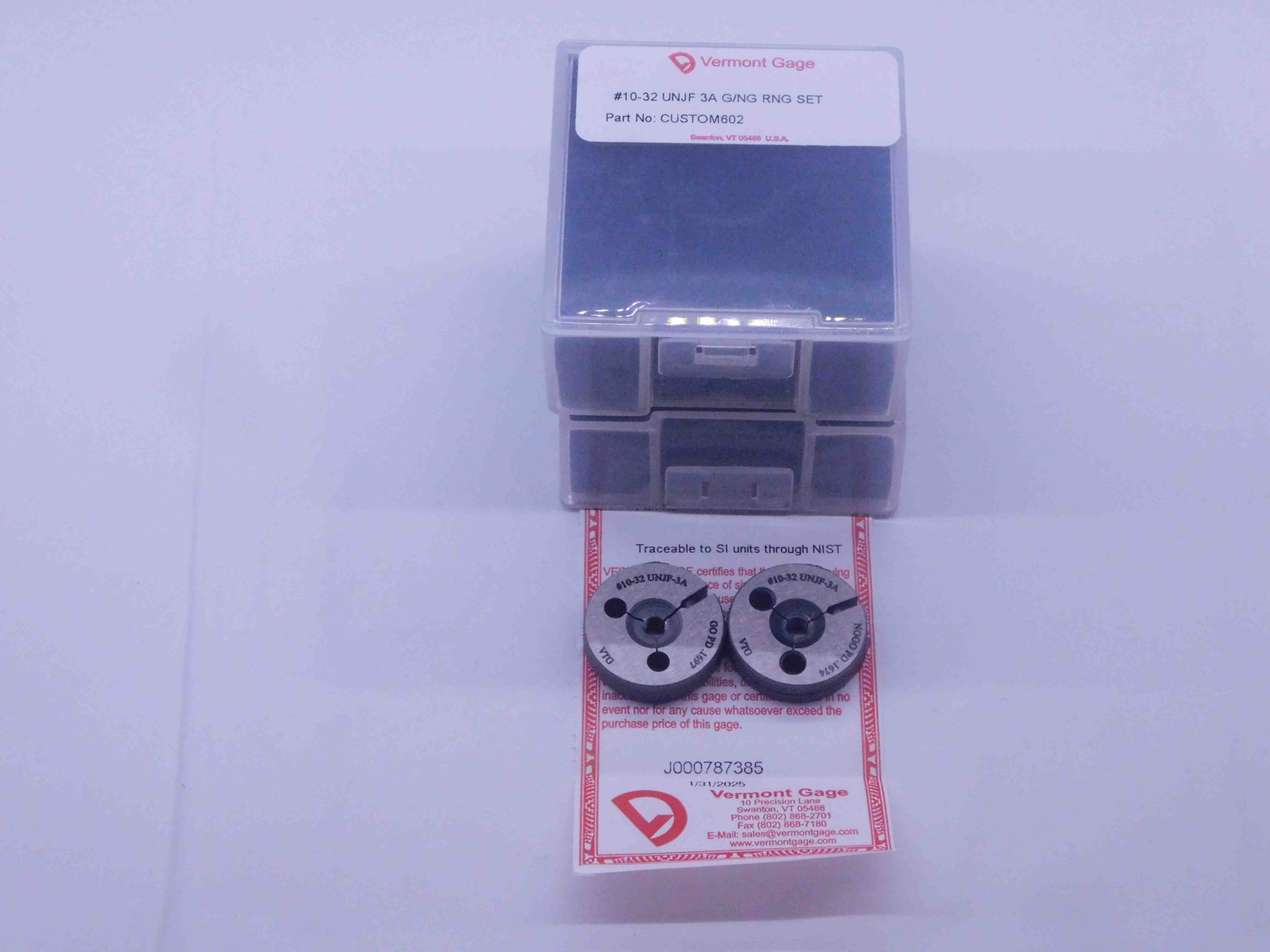 NEW 10 32 UNJF 3A VERMONT THREAD RING GAGES #10 .190 GO NO GO PDS= .1697 & .1674