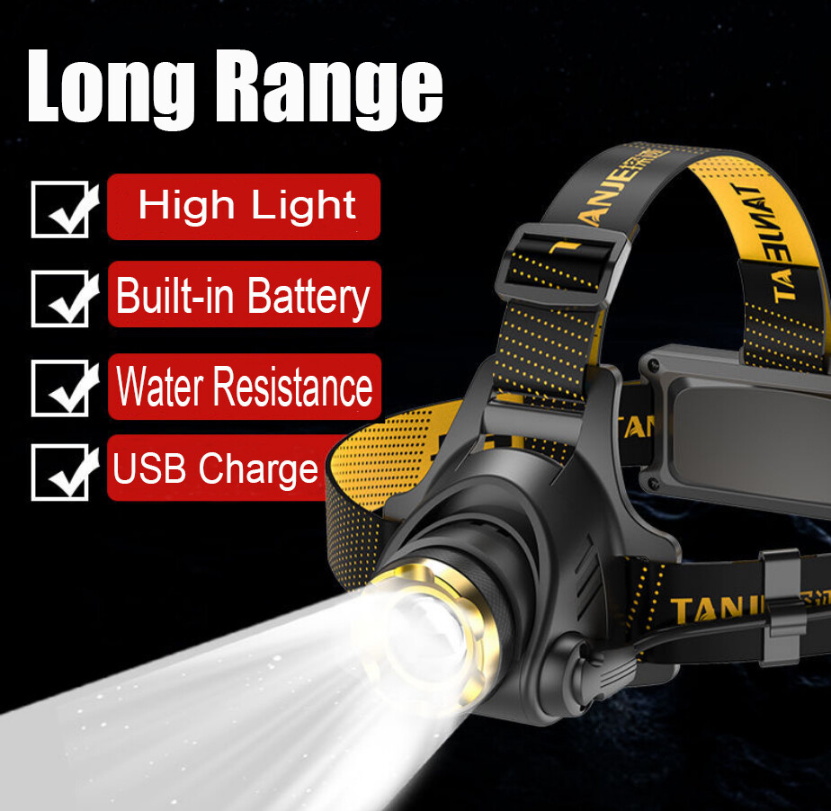 25000LM Rechargeable LED Headlamp with Zoom, Torch & Flashlight Features