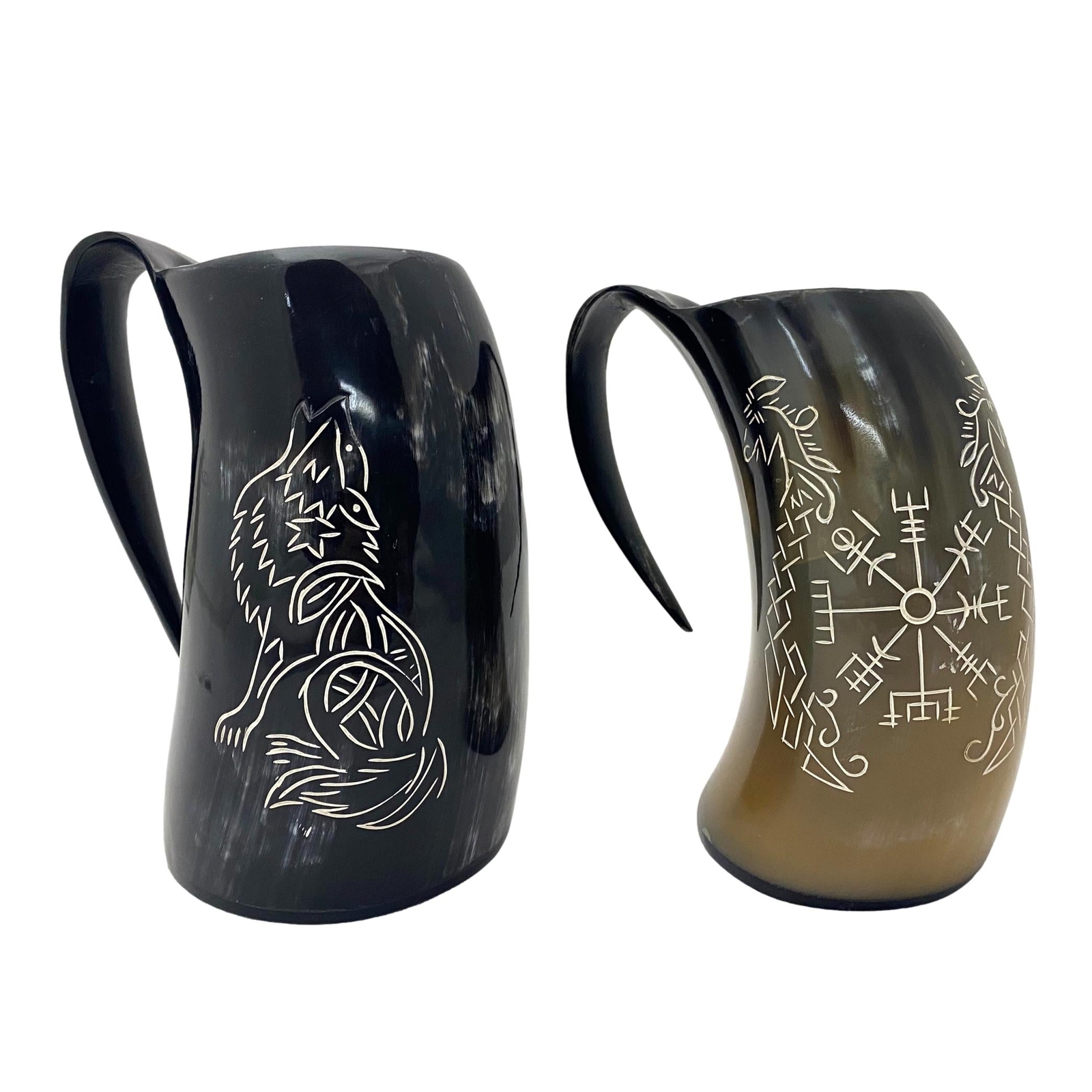 Buffalo Horn Tankard 6 Inches Howling Fenrir or Compass Viking Mug