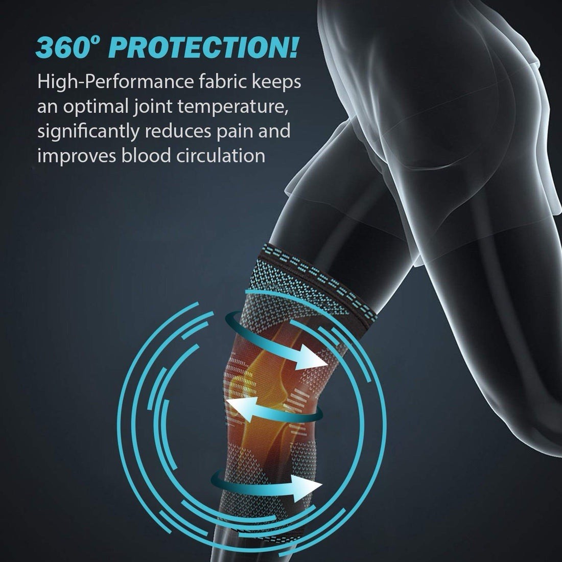 PowerLix Knee Wrap Compression Sleeve Breathable Non-Slip Black Blue