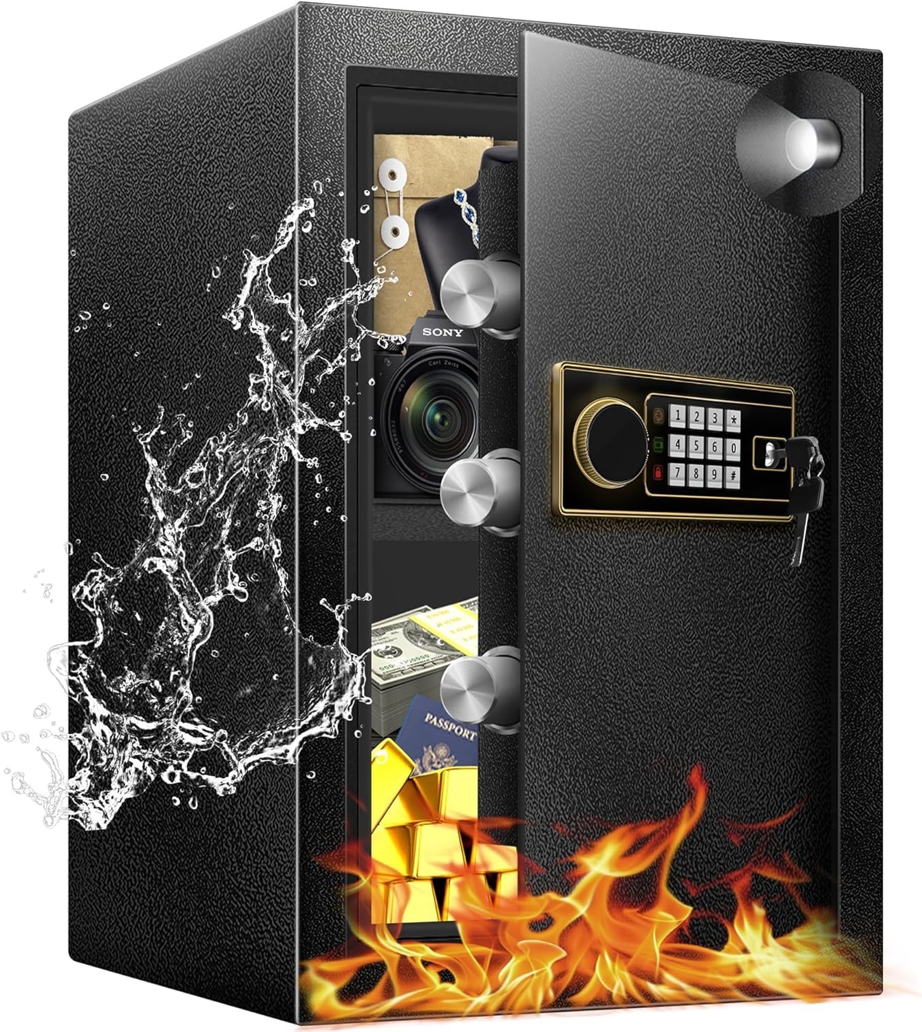 YAYAG 2.5 Cuft Home Safe Box Fireproof Waterproof, Anti-Theft Security Box wi...