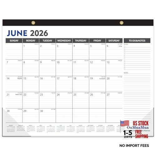 Large Desk Calendar 2026-2027 - 19 Months from Jun. 2026 22"x17" June White