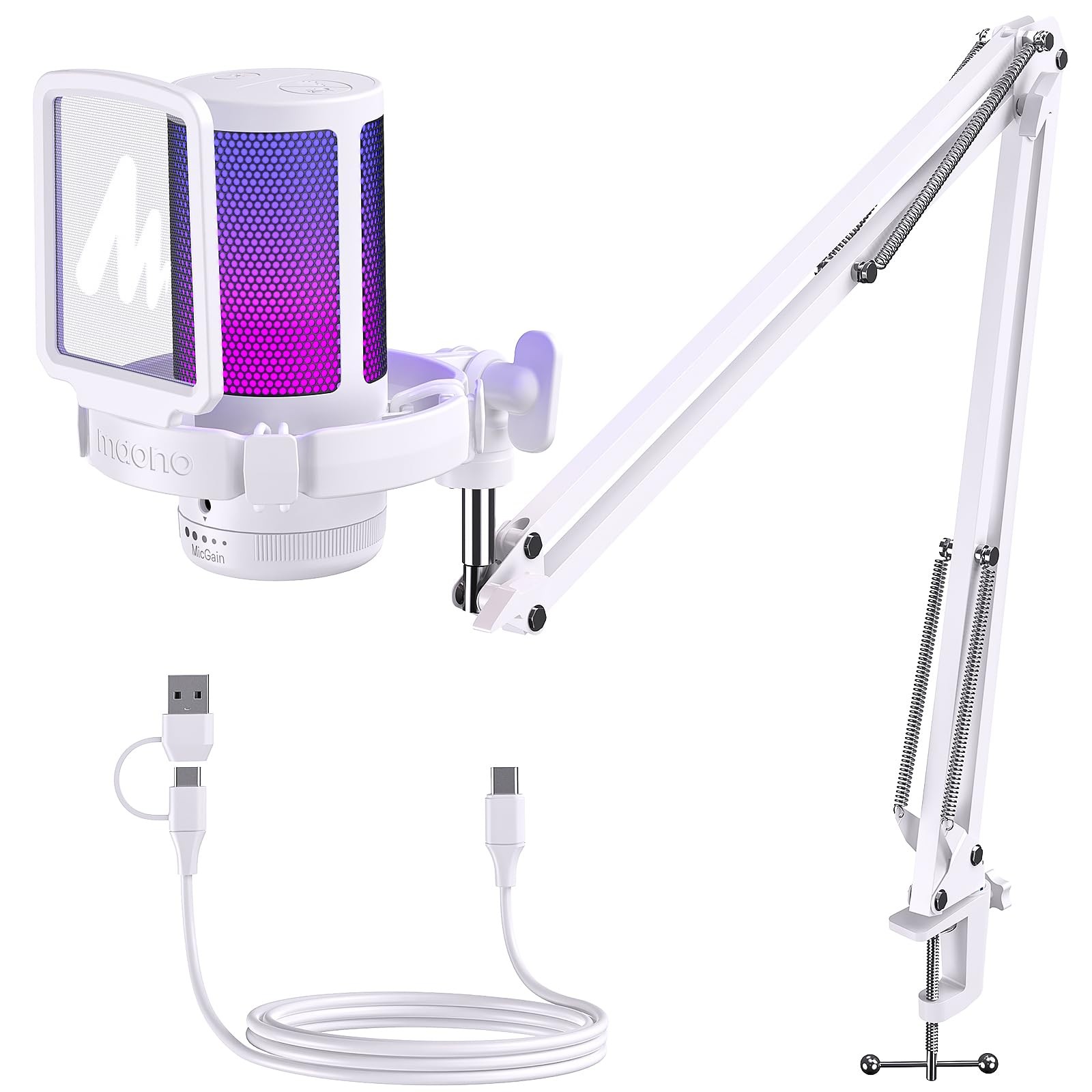 USB Gaming Microphone with Noise Cancellation, Computer PC Mic with Boom Arm,...
