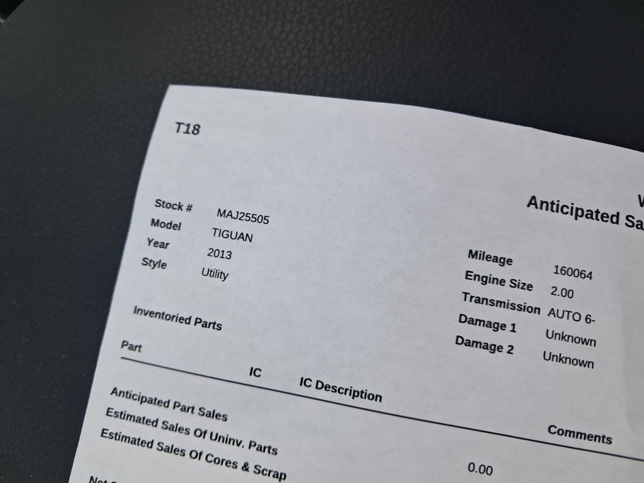 TIGUAN 2013 Glove Box 4850339