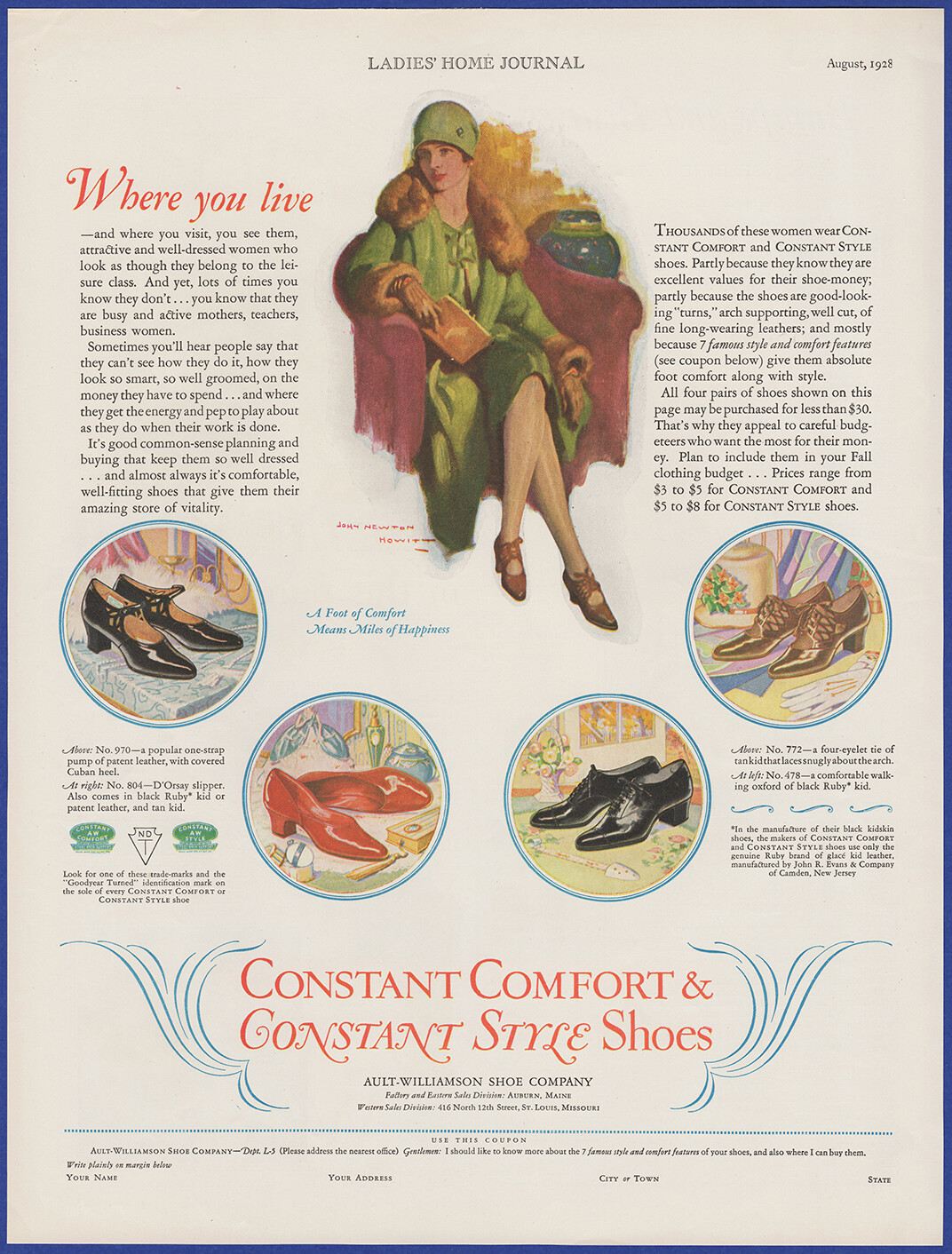 Vintage 1928 CONSTANT COMFORT Women's Shoes John Newton Howitt Art 20's Print Ad