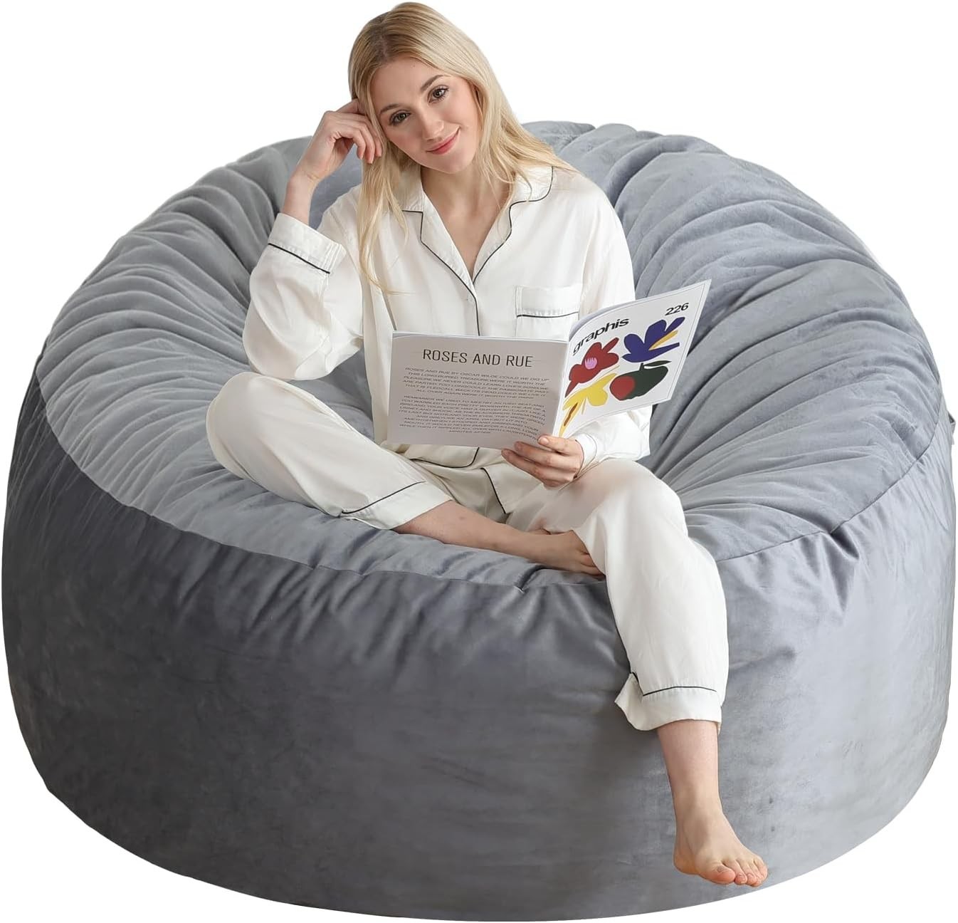 3 Ft Bean Bag Chair Memory Foam Bean Bag Chairs Adults W/ Filling Round Bean Bag