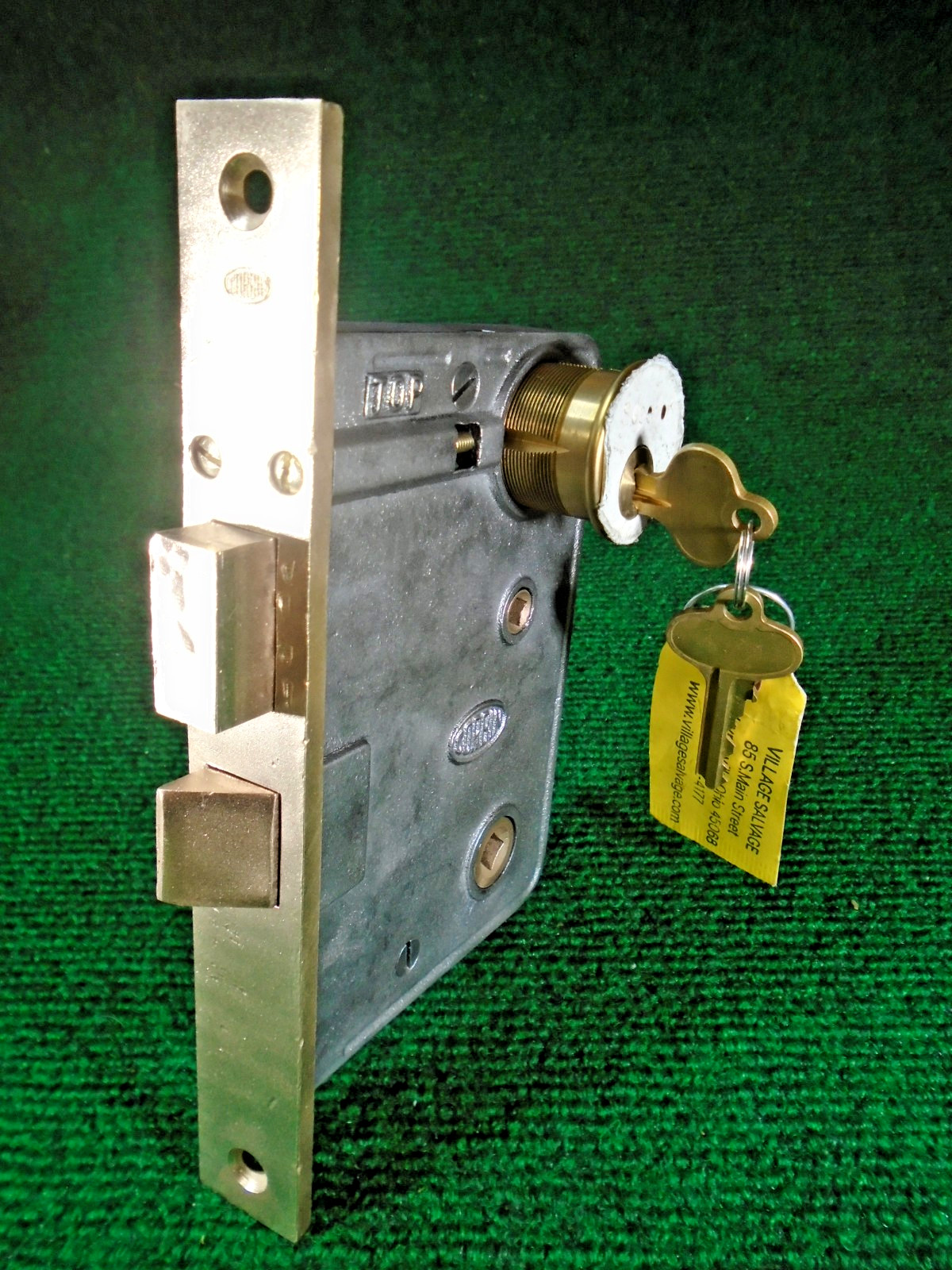 REMANUFACTURED CORBIN #1343 MORTISE LOCK w/KEYS, 2 3/4" BS 7 7/8"  FACE (14419)