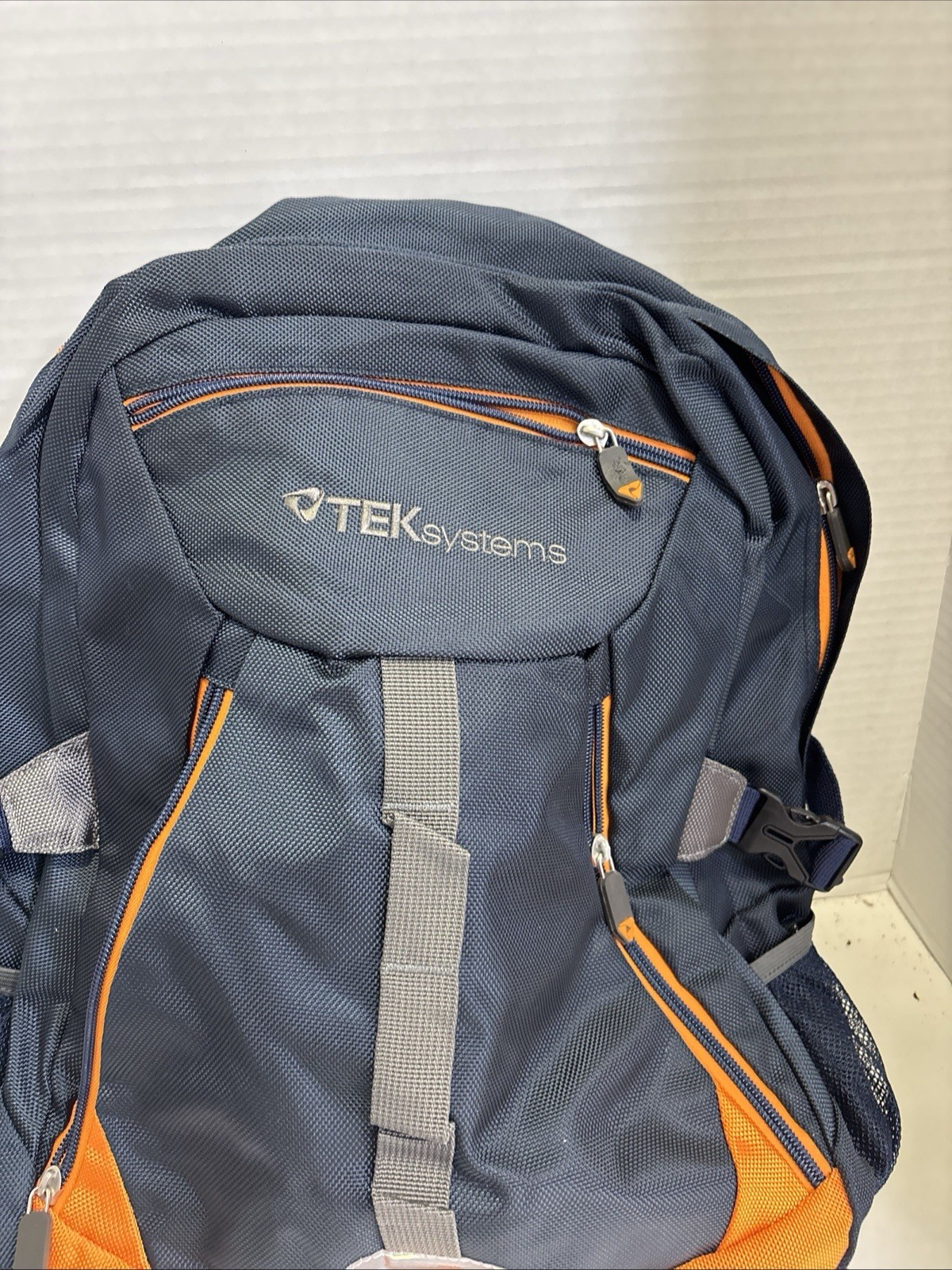 TITLE:TEKsystems Laptop Backpack Blue Orange Multi Pocket Work Travel Bag