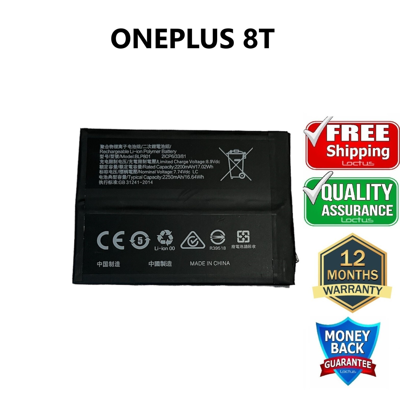 ONEPLUS 8T 4500mAh Capacity BLP801 Battery Replacement Warranty KB2007 KB2003