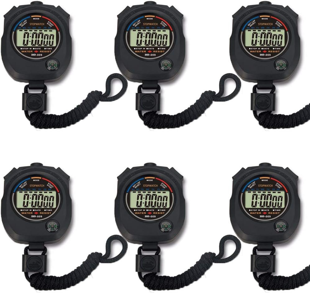 6 Pack Multi-Function Electronic Digital Sport Stopwatch Timer, Large Display...