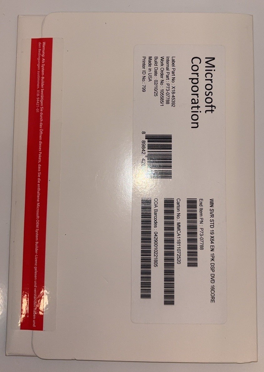 Microsoft Windows Server 2019 Standard OEM DVD