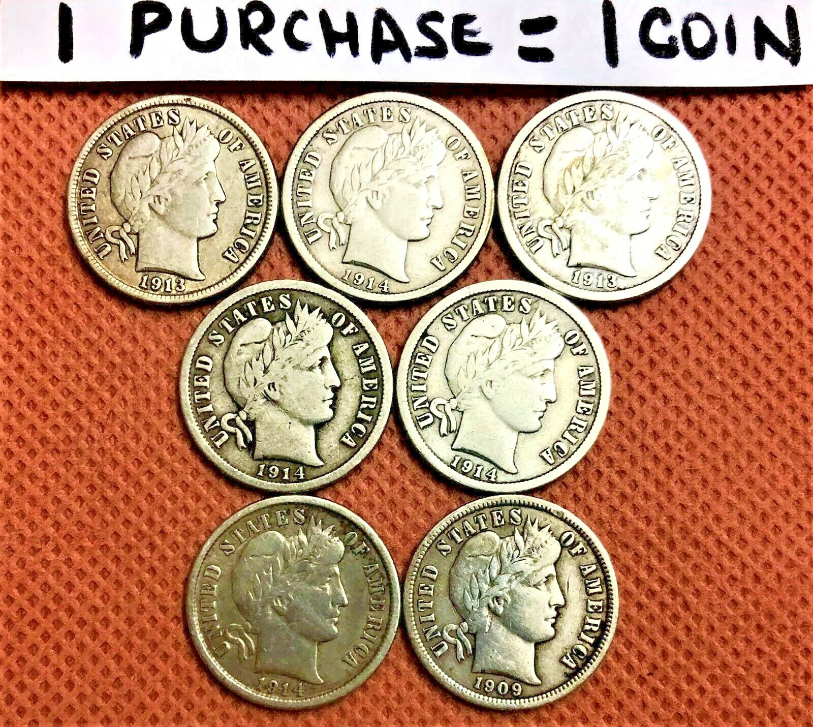 90% SILVER BARBER DIME SINGLE COIN EXTRA FINE OR ABOVE, RANDOM DATE 1892-1916