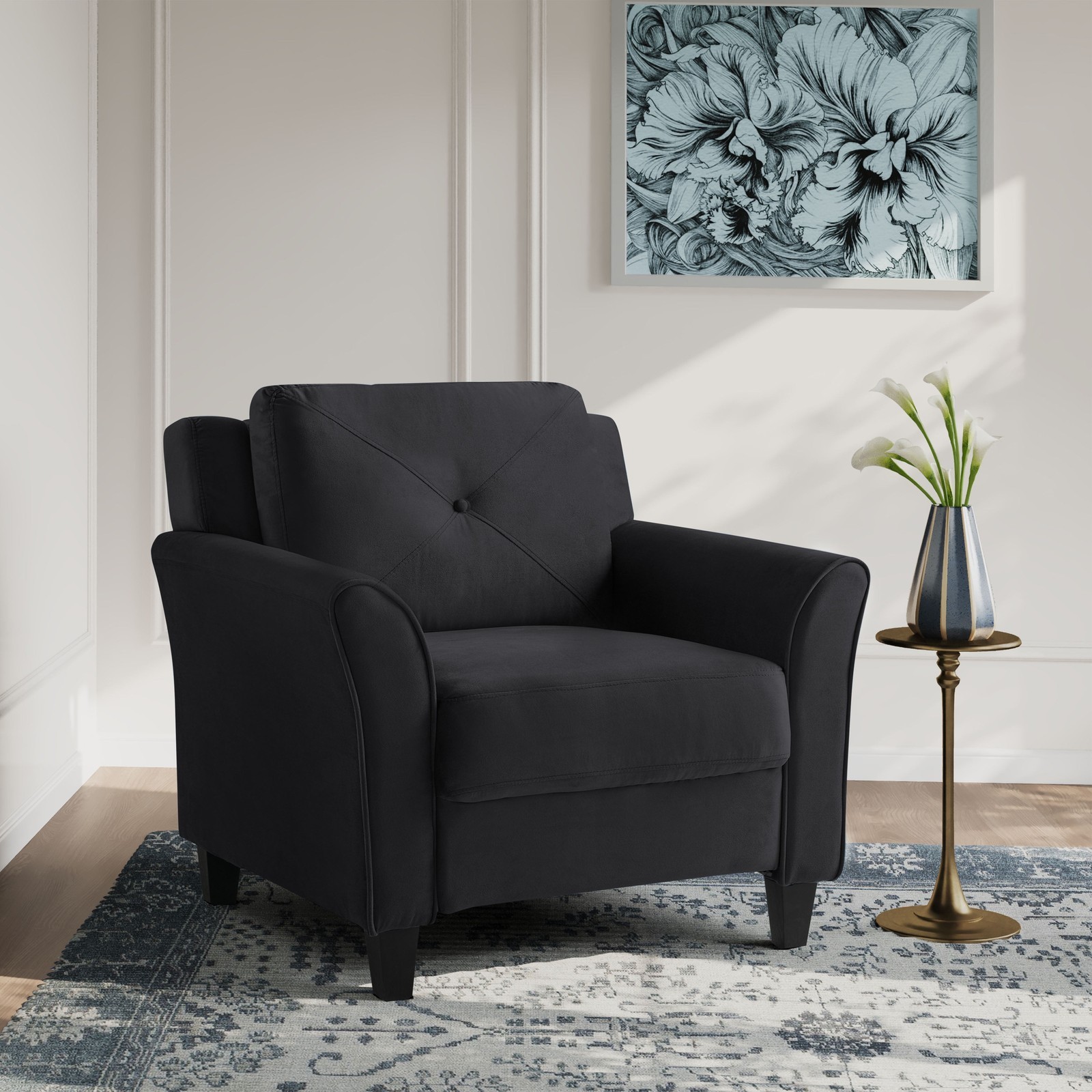 Taryn Club Chair Accent Chair Living Room Single Sofa Padded Seat, Black Fabric