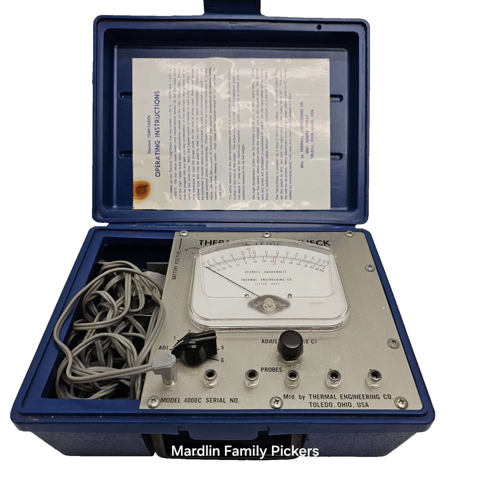 Thermal Engineering Co Temp-Check 4000C Analog Meter Pyrometer Vintage w/ Case