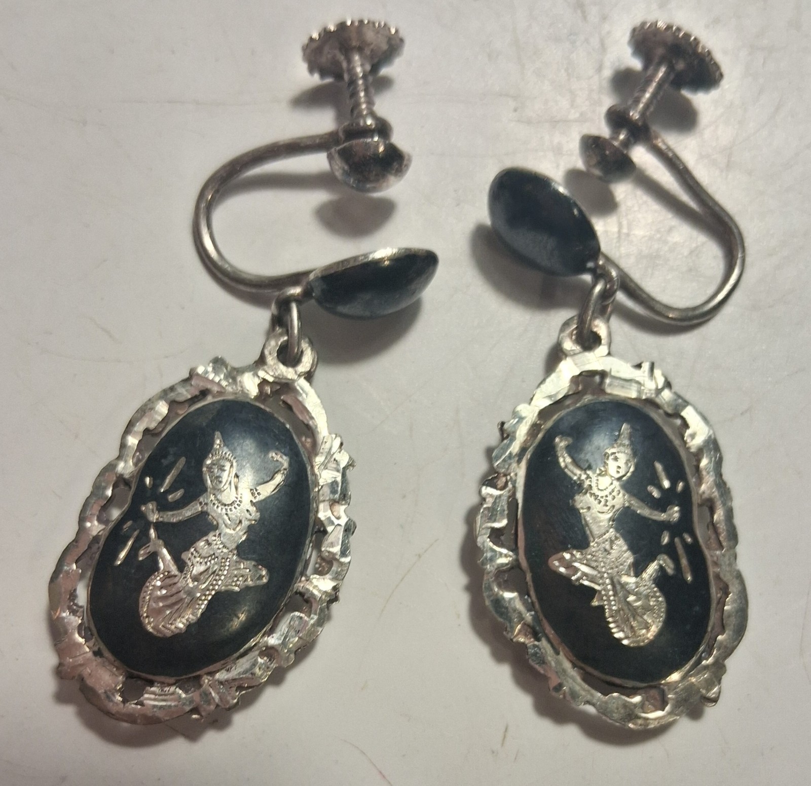 Vintage Dangling Screw On Sterling Silver Earrings .925 SIAM