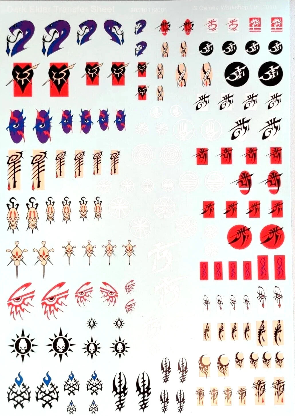 40K Dark Eldar Transfer Sheet Drukhari Warhammer Aeldari
