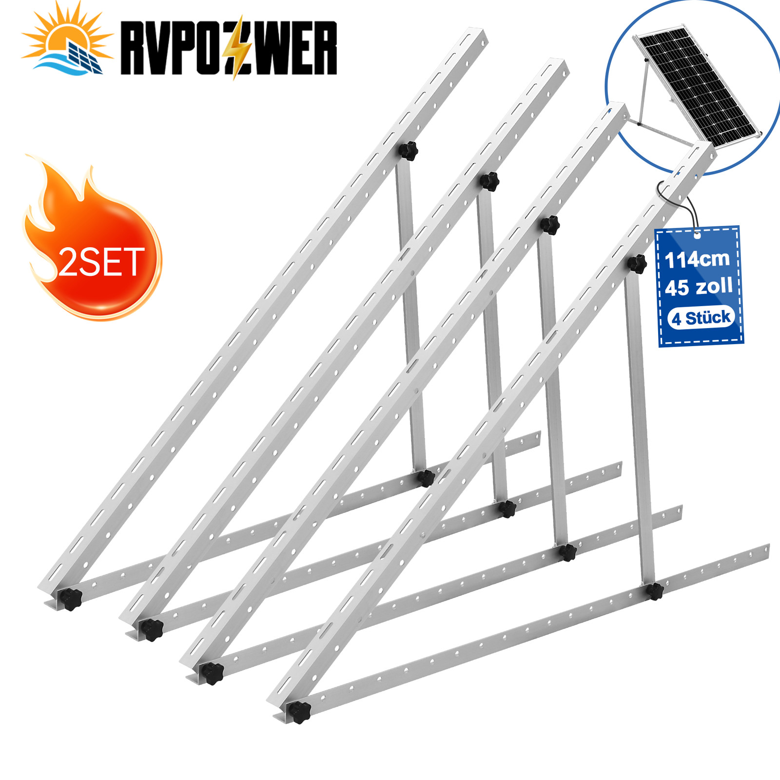 45 inch Adjustable Solar Panel RV Tilt Mount Brackets (2 Set) RV Kit System Flat