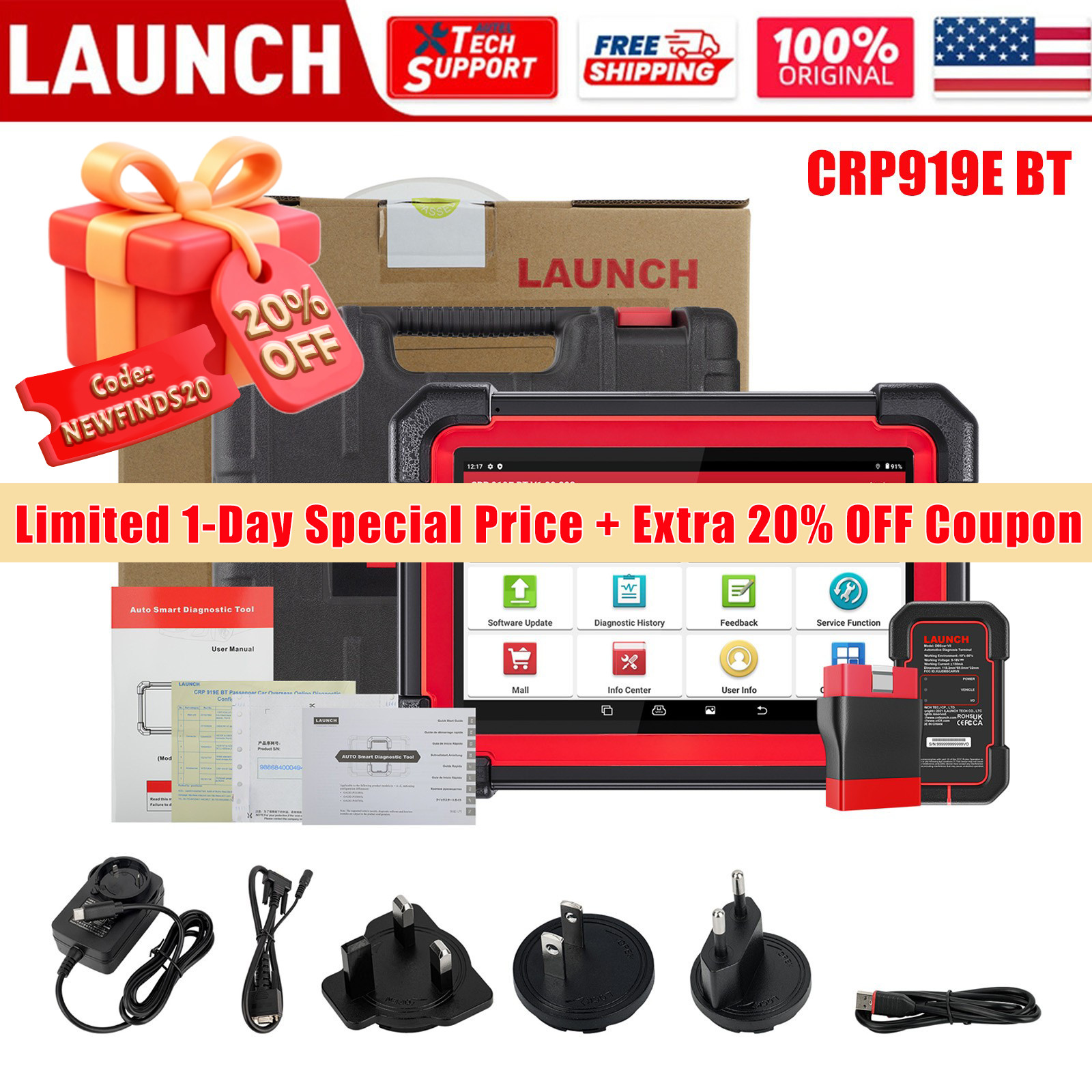 LAUNCH CRP919E BT PRO Elite Car Bidirectional Diagnostic Scanner Tool Key Coding