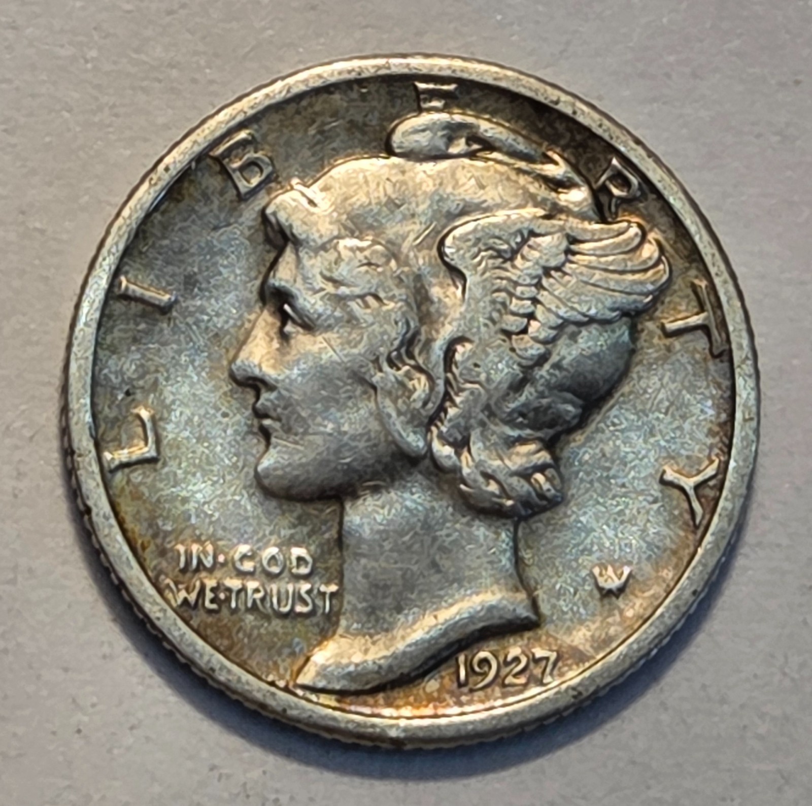 #4 Nicer Low Mintage "ex fine+" 1927 P Winged Liberty Head Mercury Dime, cleaned