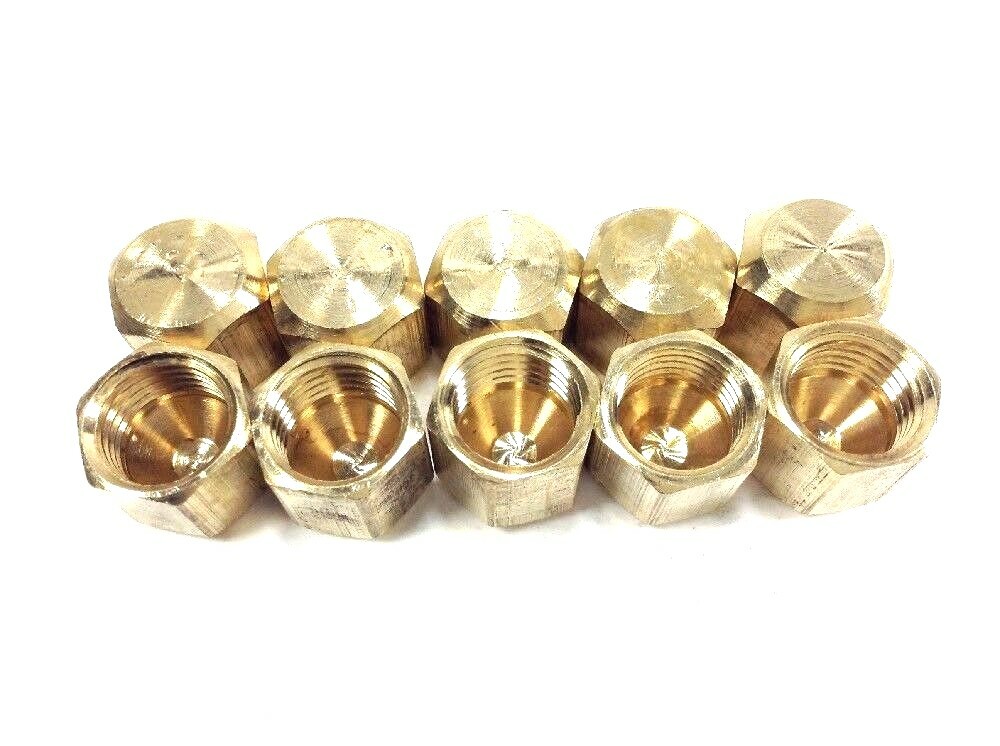 10 Pack Brass Hex Caps for Freon Refrigerant Access Port Cover 1/4 flare