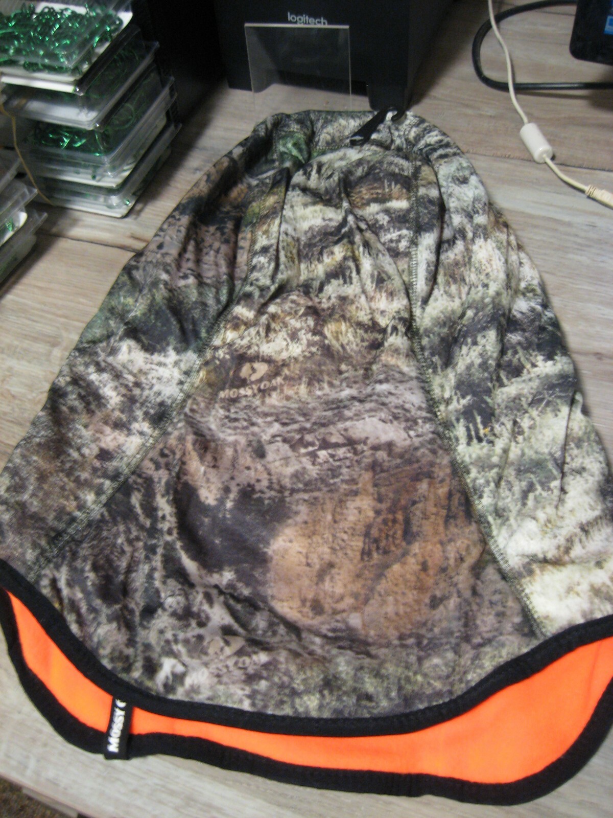 Mossy Oak Camo Reversible To Blaze Orange Face Mask Neck Wrap Hood Hunting Cap