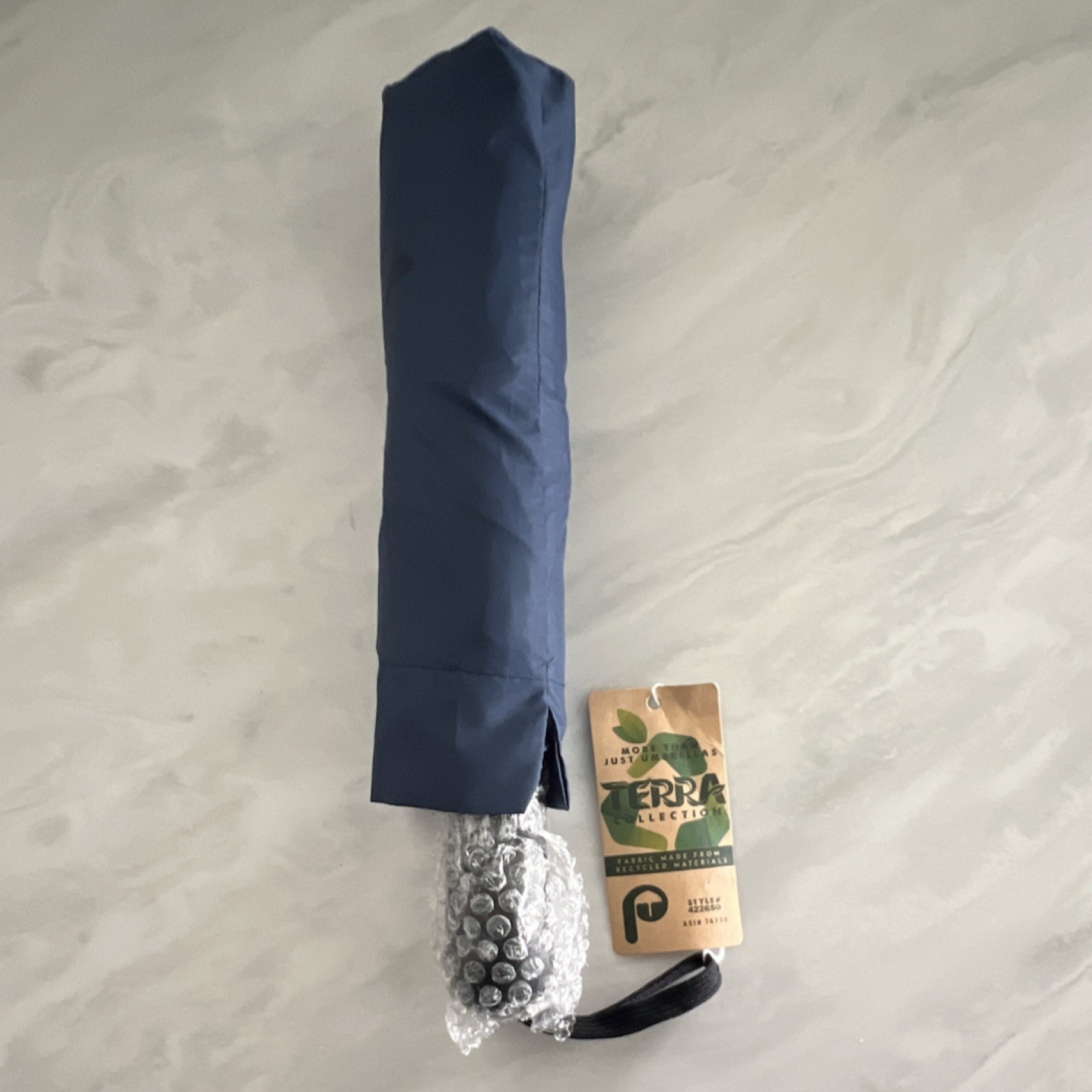 P&G Navy Blue Compact Folding Umbrella with Logo Pattern