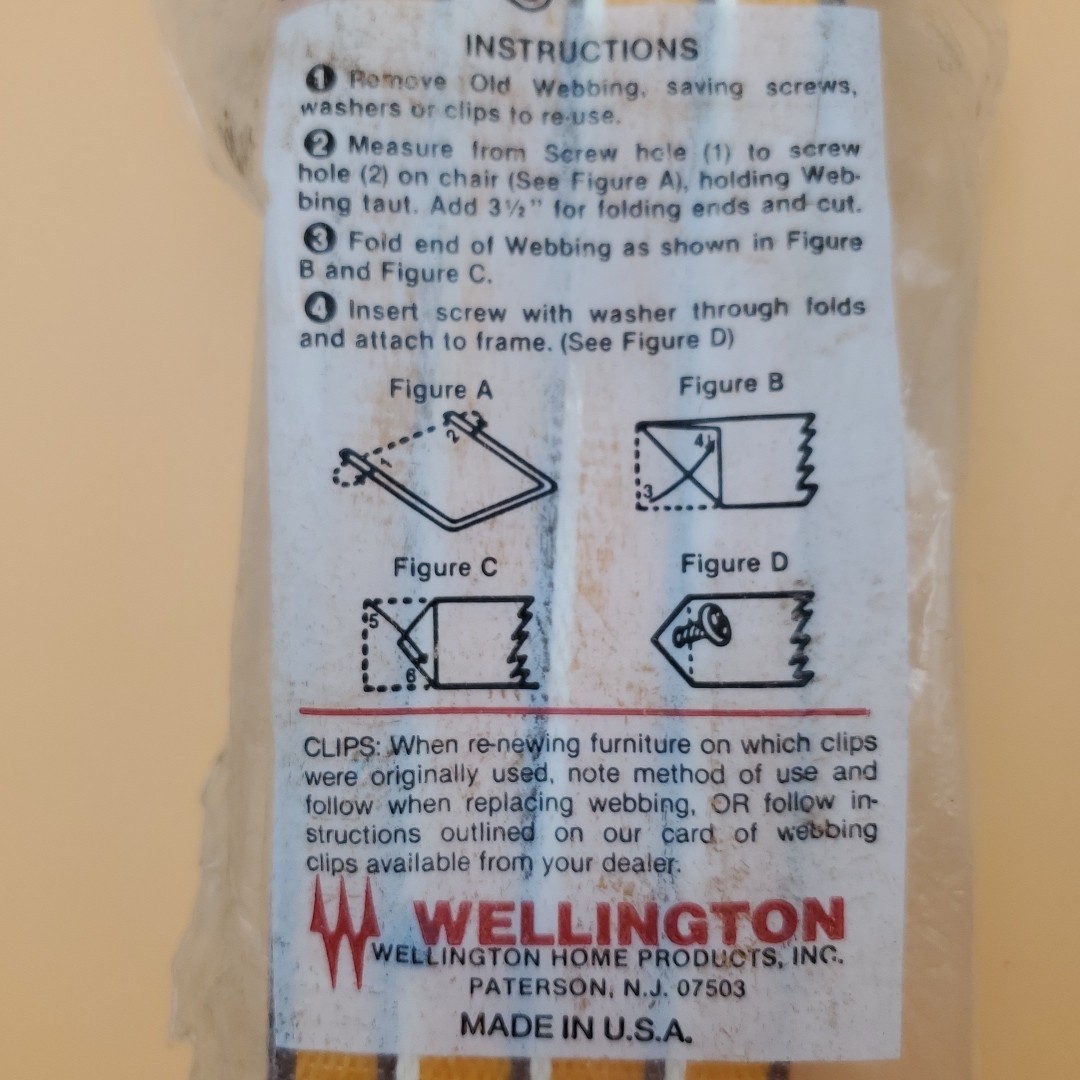 Vintage Wellington Chaise Lounge Re-Web Kit 39 Feet Orange, Black, White Stripes