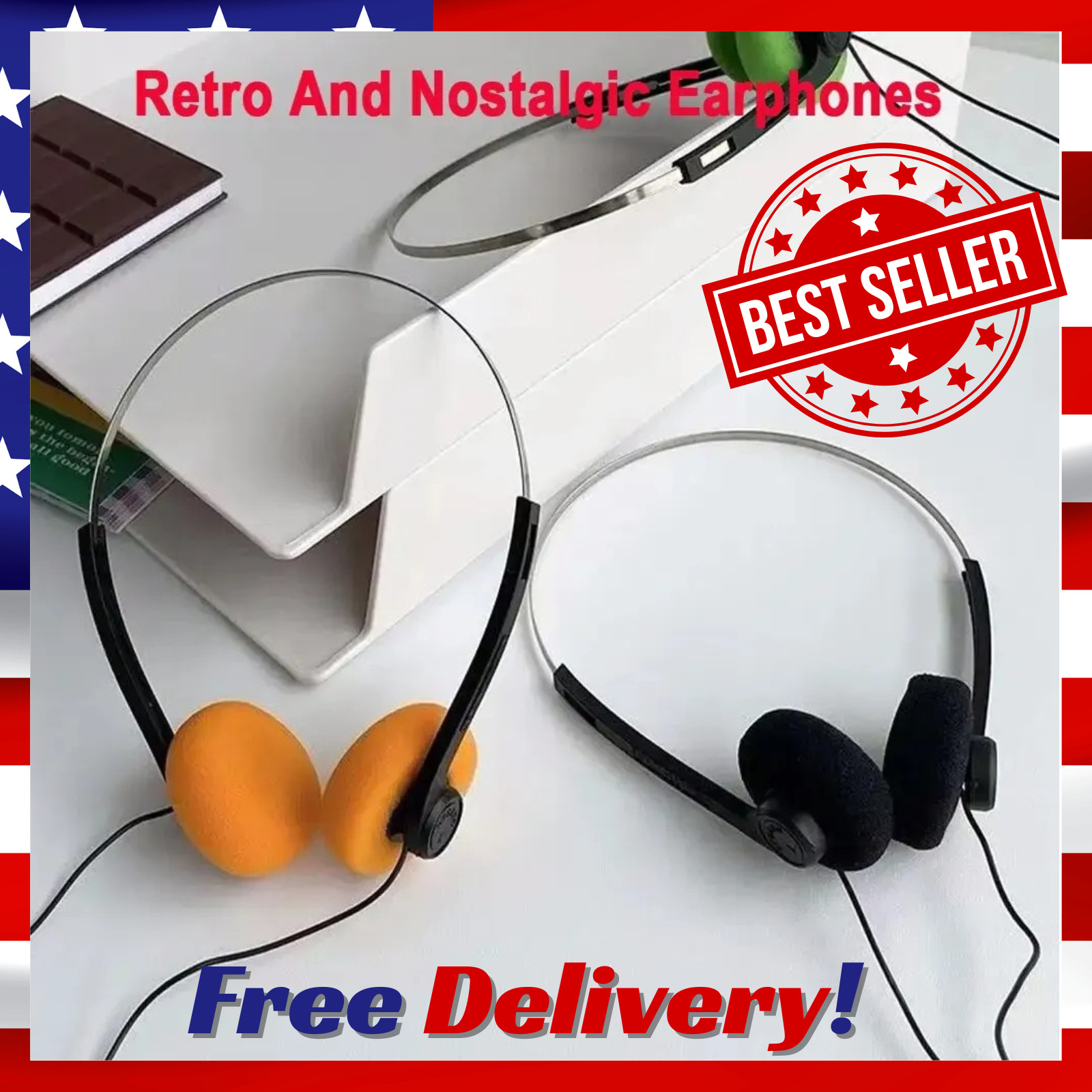 Orange Retro Over-Ear Headphone Vintage Underwire Headphone for Walkman
