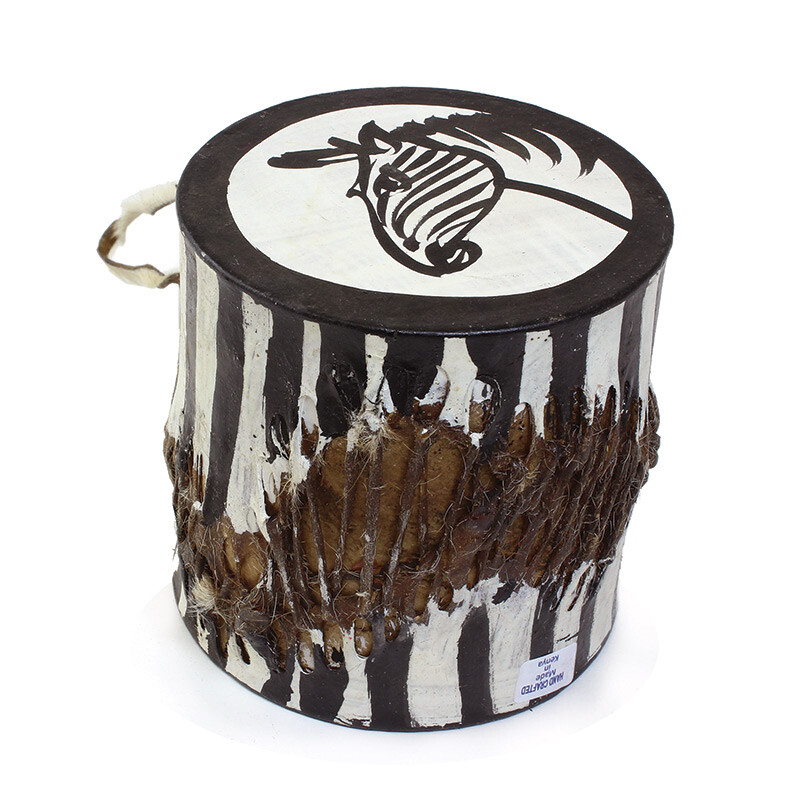 African Drum, Small Zebra Print Percussion Musical Instrument & Safari Decor