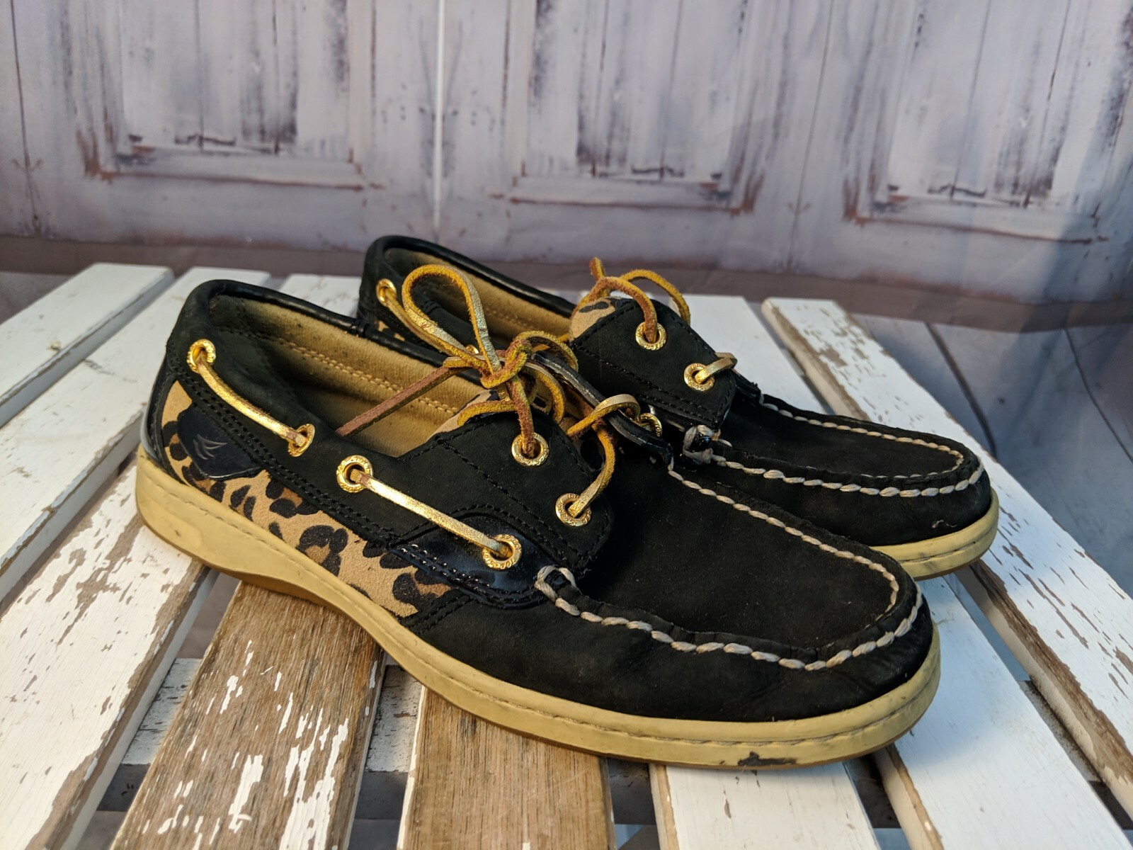 Womens casual shoes comfort flats loafers boats sperry top-sider 6.5 cheetah