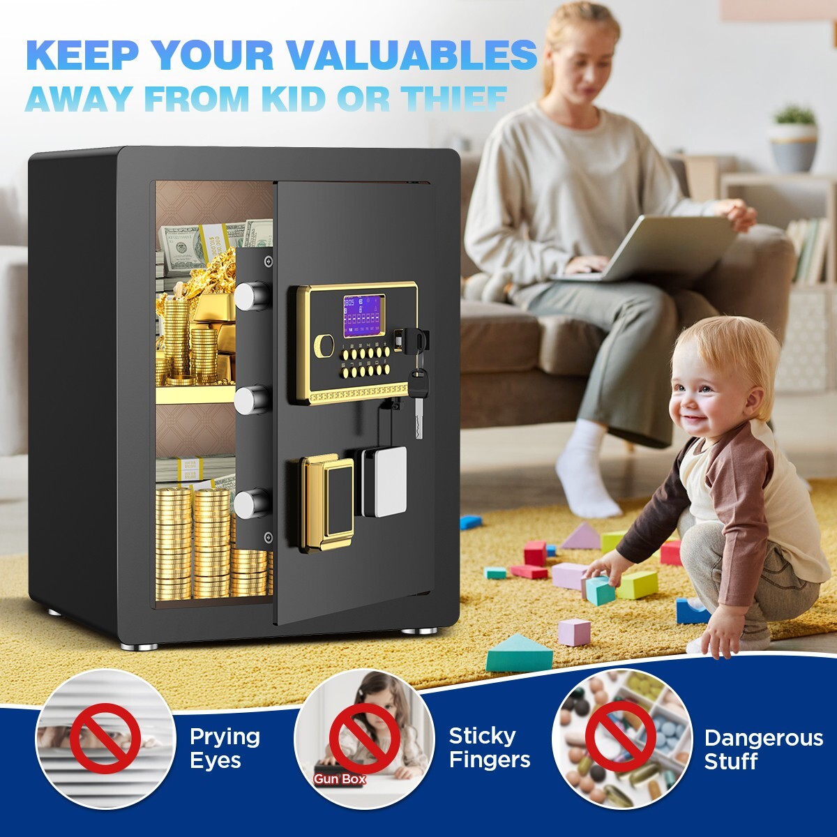 TNTANTS 3.8 Cuft Large Safe Box With Digital Keypad Fireproof Bag Alarm System
