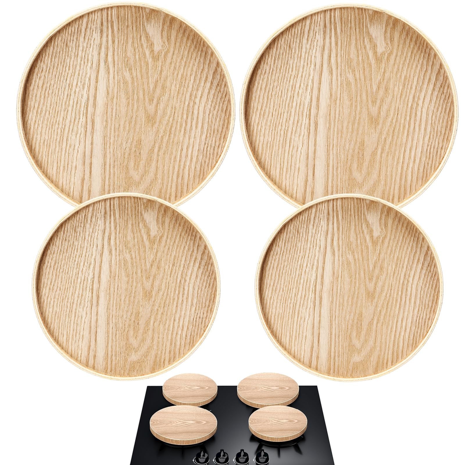 Set of 4 Wood Electric Stove Burner Covers 10.63 Inch and 8.27 Inch Top Cover...